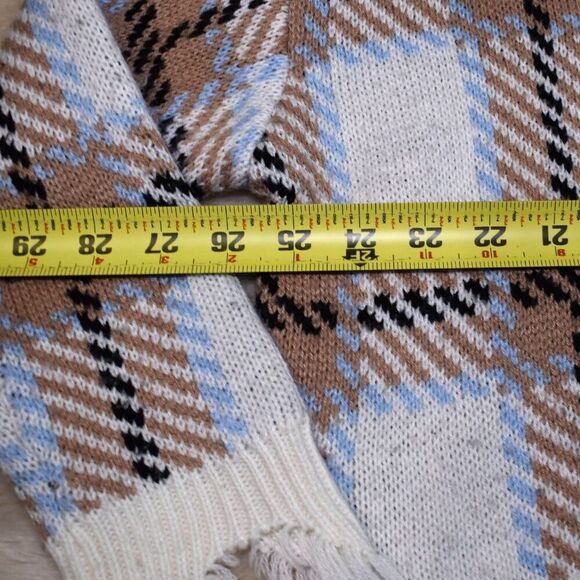 Just Polly Plaid Cropped Sweater Sz M Oversized Boxy Knit V-Neck Grunge Top - Picture 9 of 10